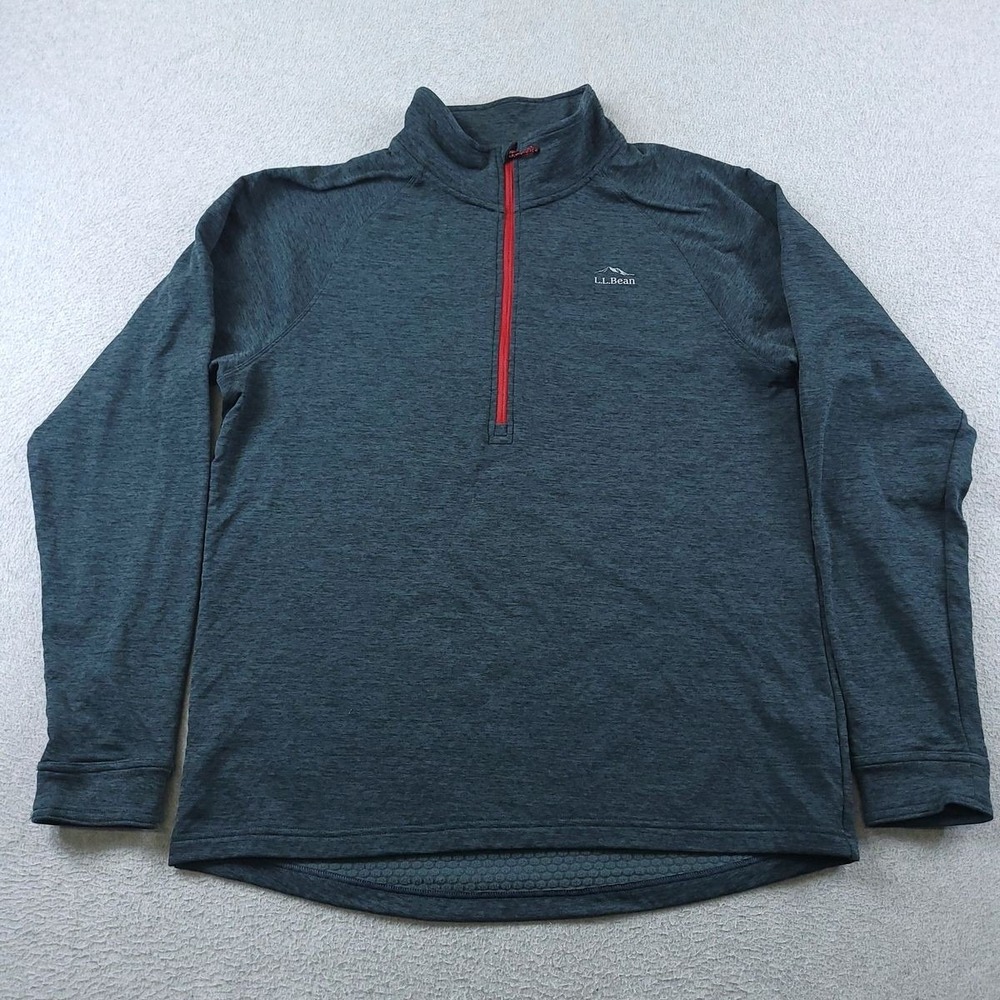 LL Bean Adventure Grid Fleece Quarter Zip Pullover Mens Medium Gray 508296
